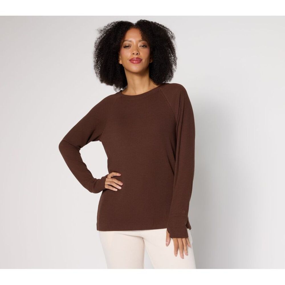 Wacoal Women's Top Sweater Sz XS Soft Rib Crewneck Pullover Brown A698466